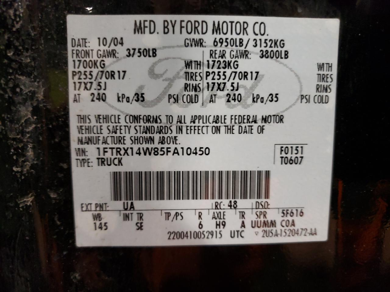 1FTRX14W85FA10450 2005 Ford F150