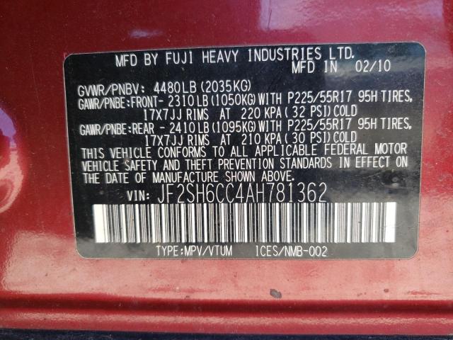 2010 Subaru Forester 2.5X Premium VIN: JF2SH6CC4AH781362 Lot: 52725714