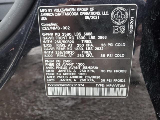 2021 Volkswagen Atlas Cross Sport Sel VIN: 1V2BC2CA6MC231374 Lot: 48749014