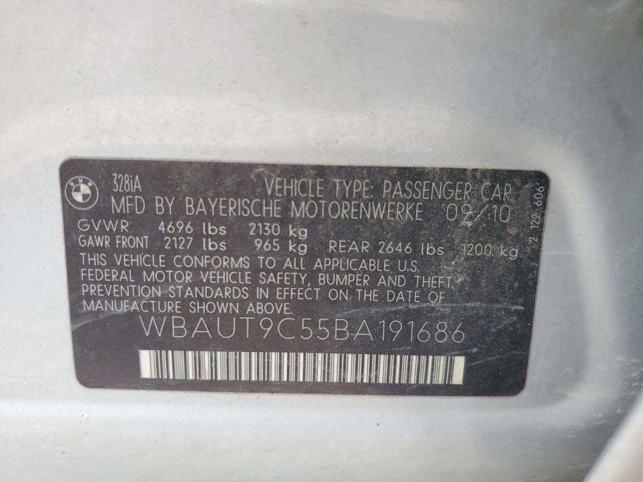 WBAUT9C55BA191686 2011 BMW 328 I