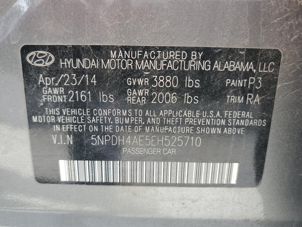 5NPDH4AE5EH525710 2014 Hyundai Elantra Se