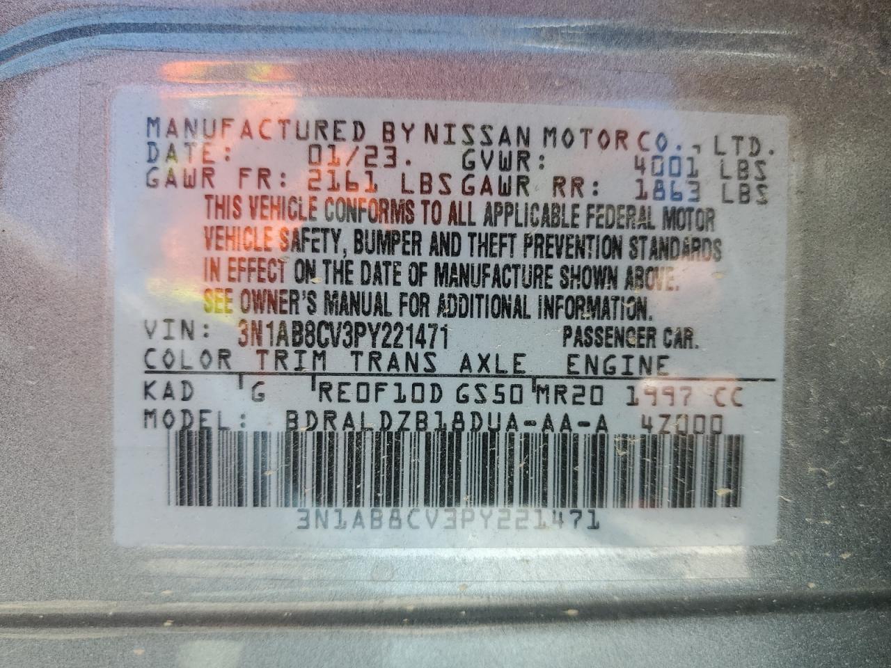 3N1AB8CV3PY221471 NISSAN SENTRA 2023