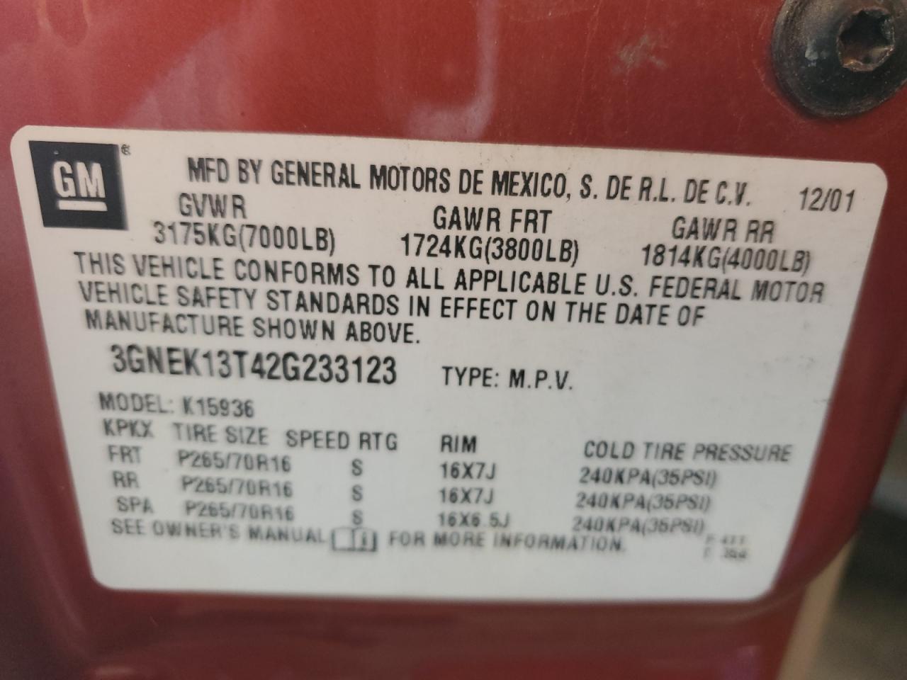 3GNEK13T42G233123 2002 Chevrolet Avalanche K1500