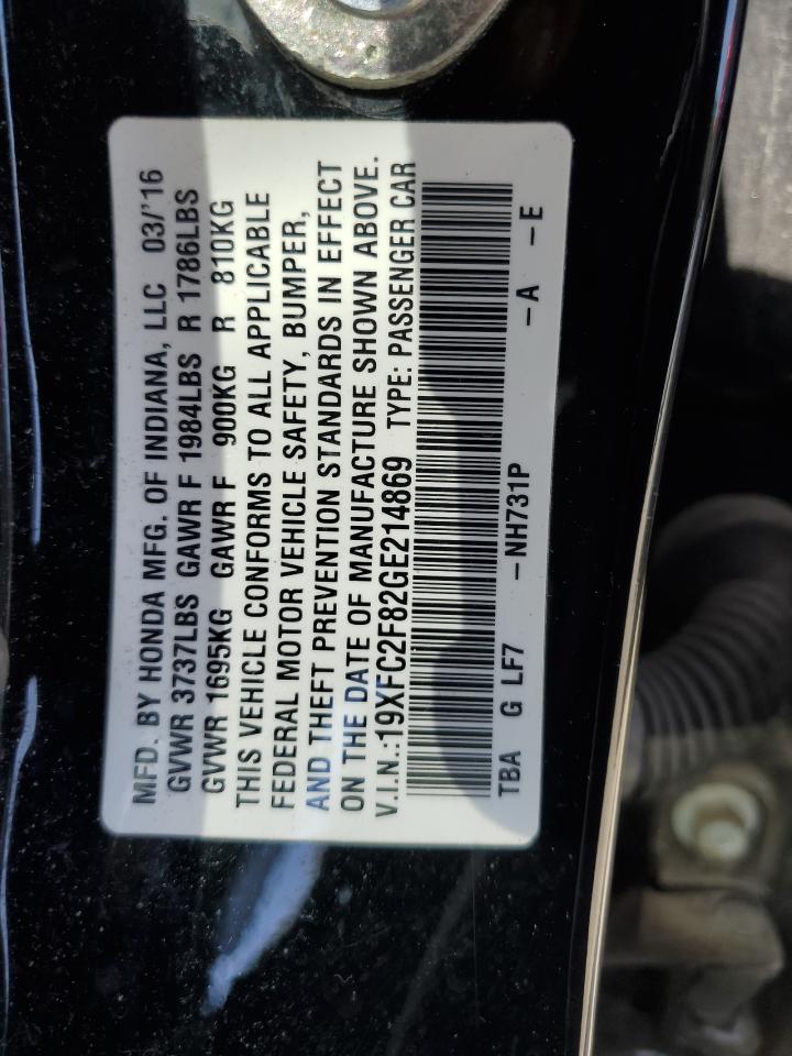 19XFC2F82GE214869 HONDA CIVIC 2016