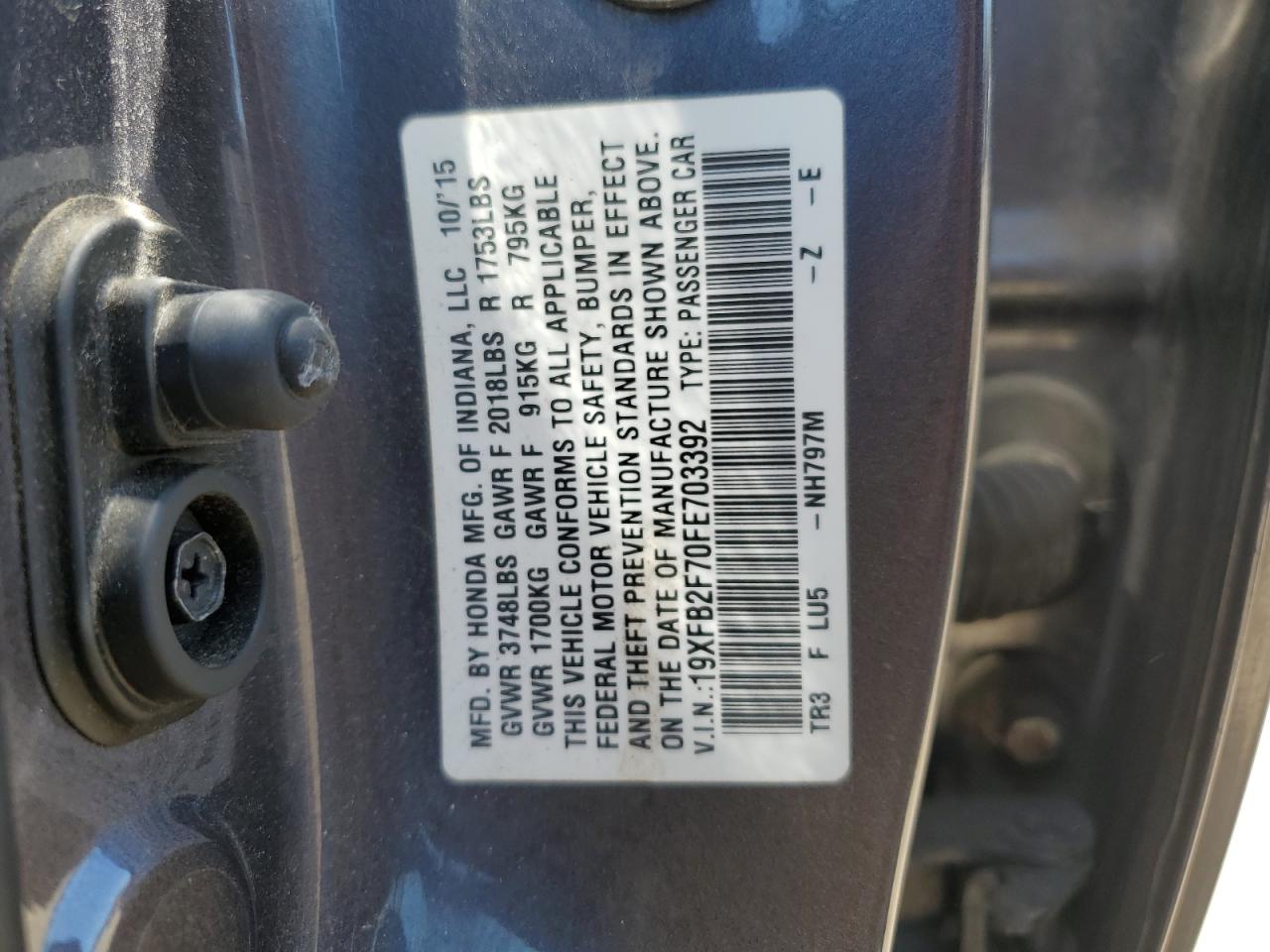 2015 Honda Civic Se vin: 19XFB2F70FE703392