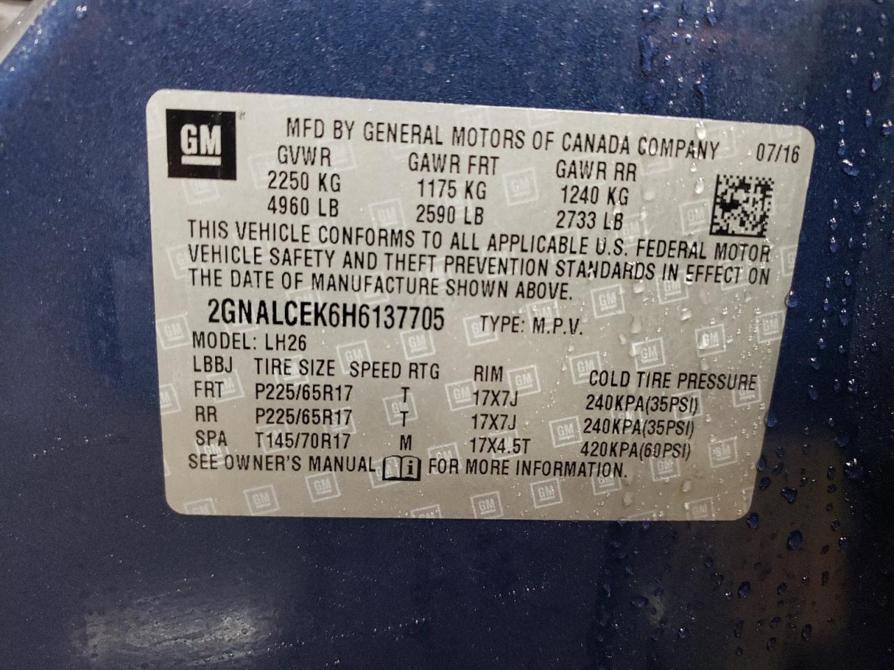 2GNALCEK6H6137705 CHEVROLET EQUINOX 2017