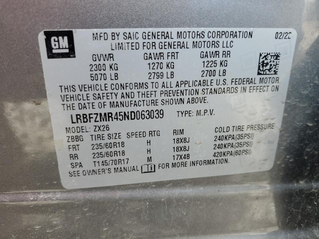 LRBFZMR45ND063039 2022 Buick Envision Preferred