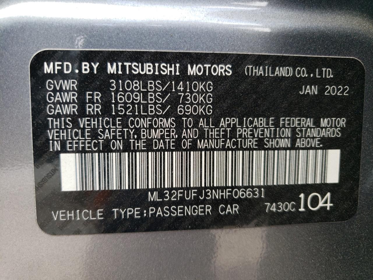 ML32FUFJ3NHF06631 2022 Mitsubishi Mirage G4 Es