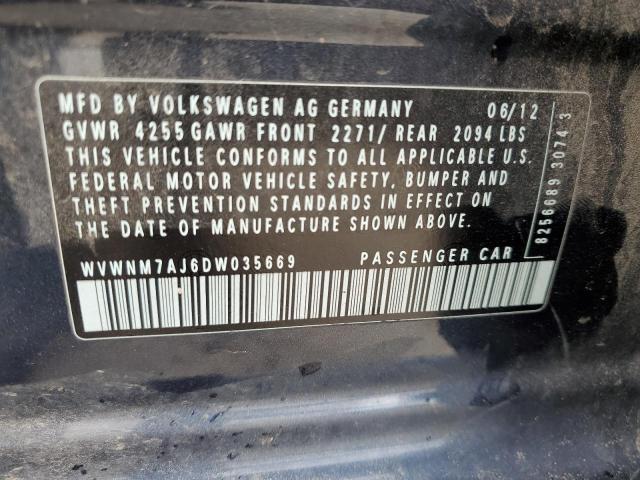 2013 Volkswagen Golf VIN: WVWNM7AJ6DW035669 Lot: 52541404