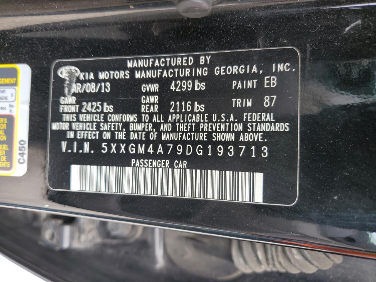 5XXGM4A79DG193713 2013 Kia Optima Lx