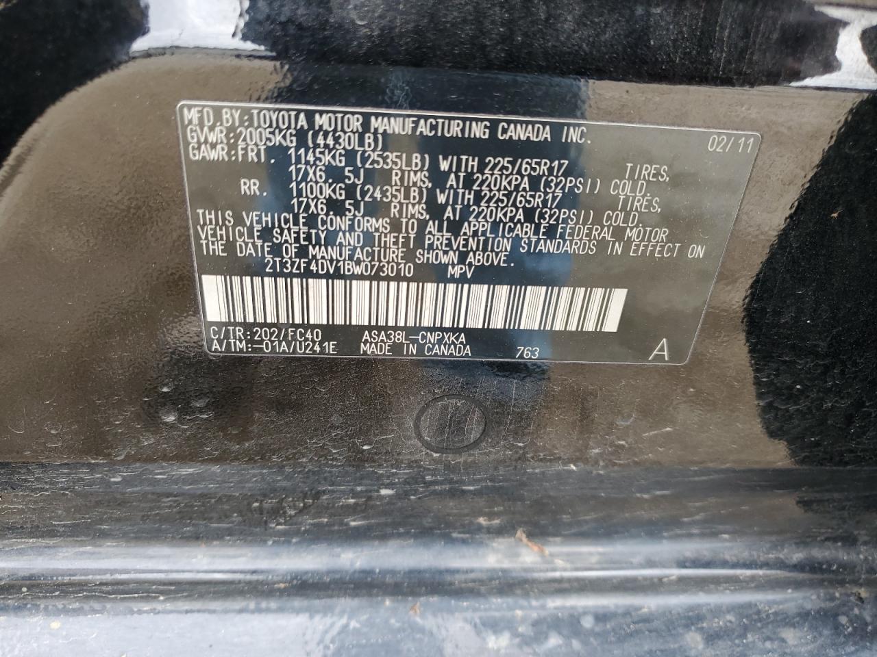 2T3ZF4DV1BW073010 2011 Toyota Rav4