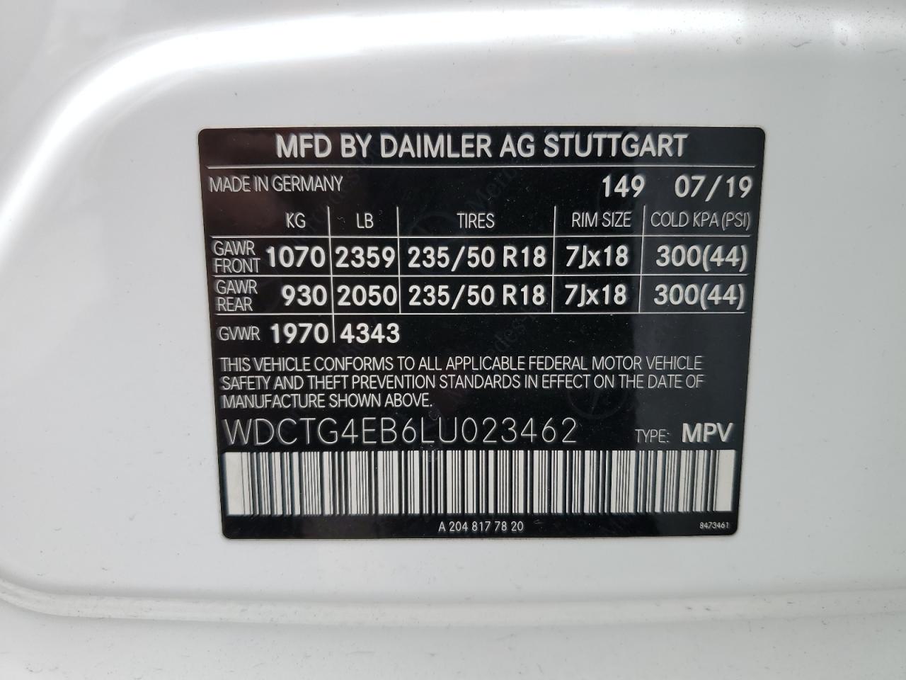 WDCTG4EB6LU023462 2020 Mercedes-Benz Gla 250