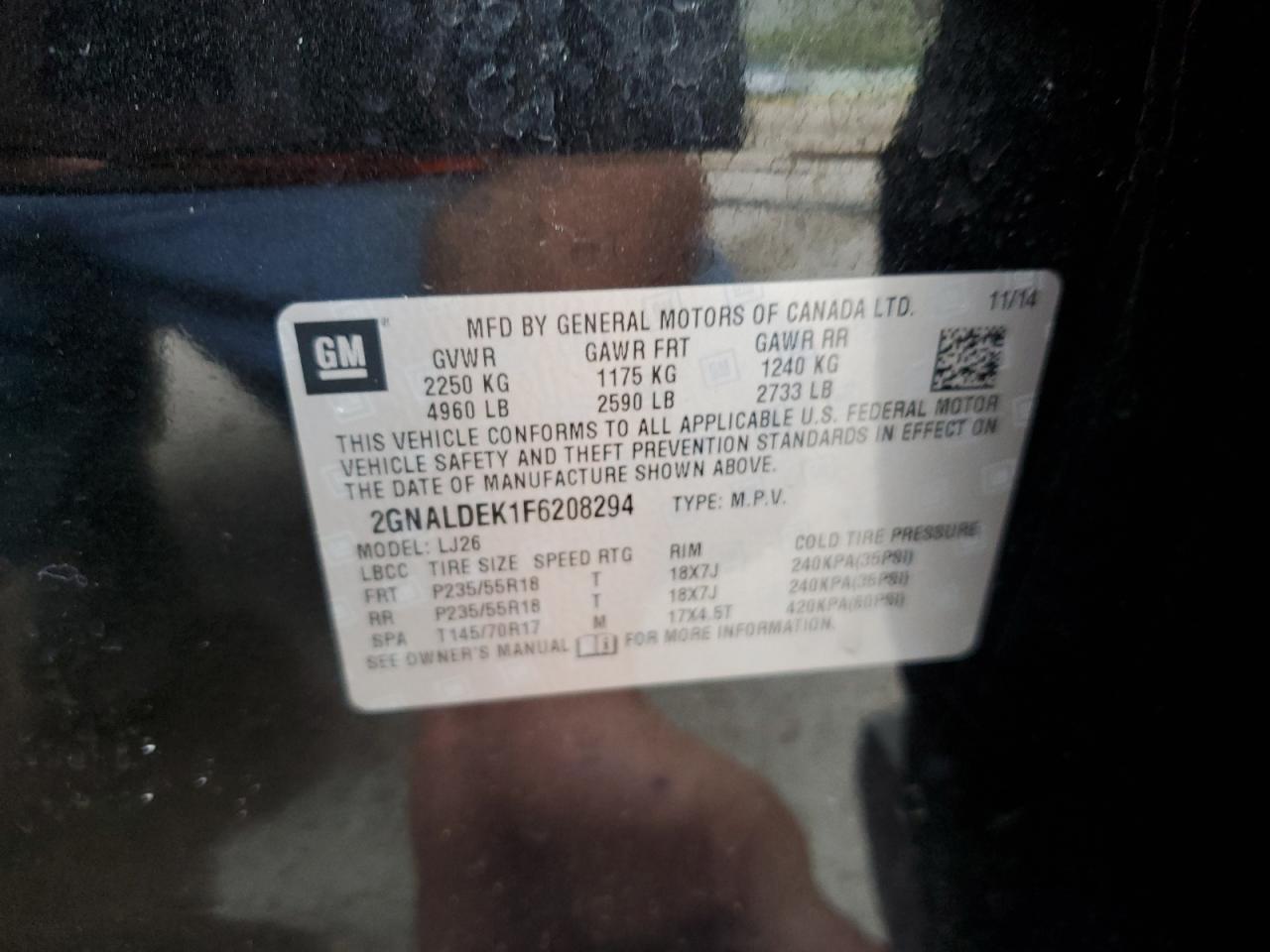 2GNALDEK1F6208294 2015 Chevrolet Equinox Ltz