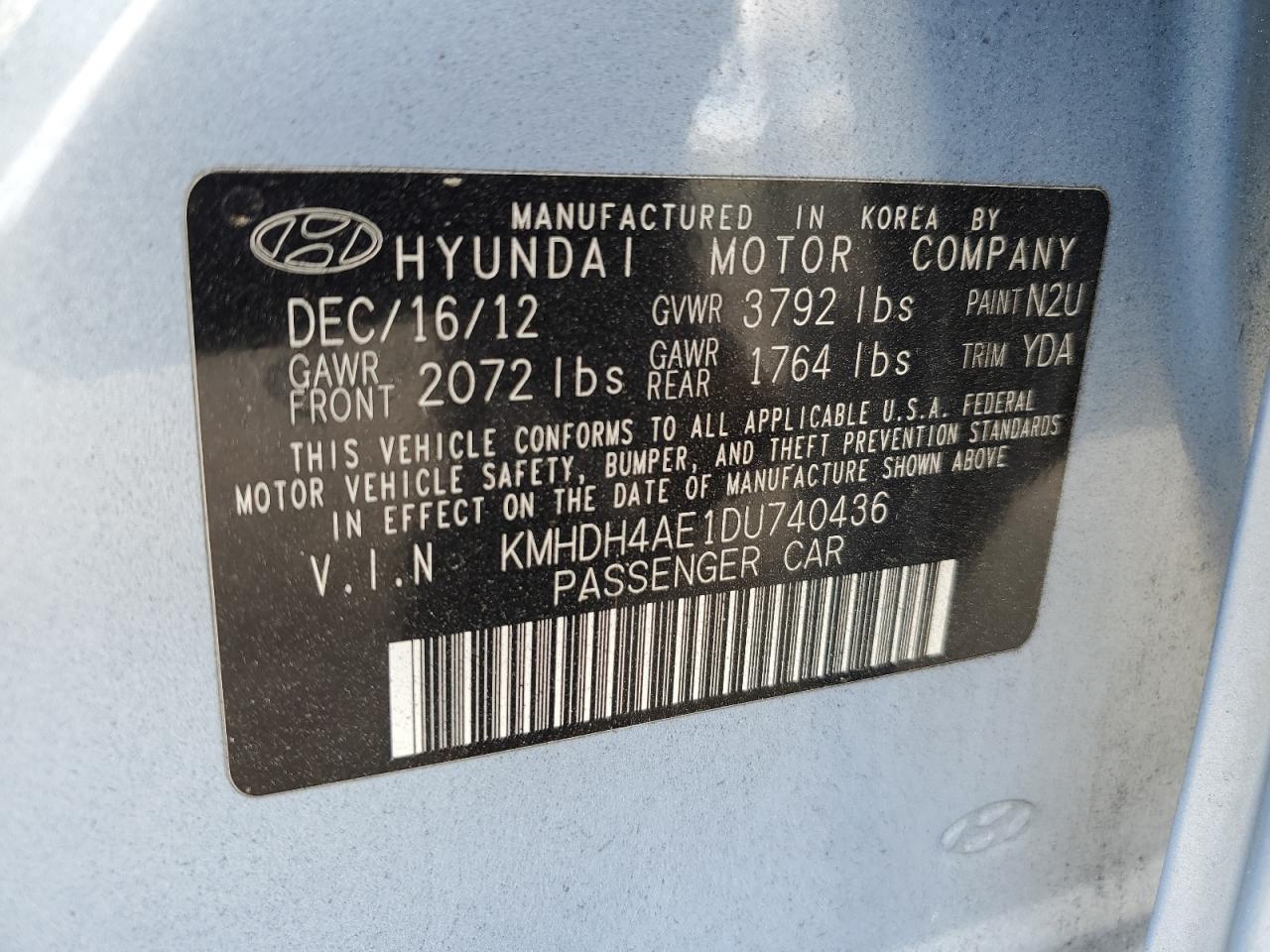 KMHDH4AE1DU740436 2013 Hyundai Elantra Gls