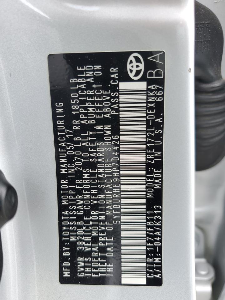 5YFBURHE9HP704426 2017 Toyota Corolla L