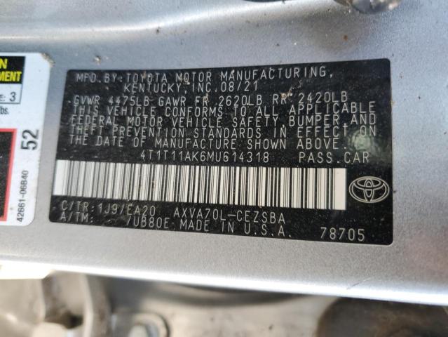 VIN 4T1T11AK6MU614318 2021 Toyota Camry, SE no.13