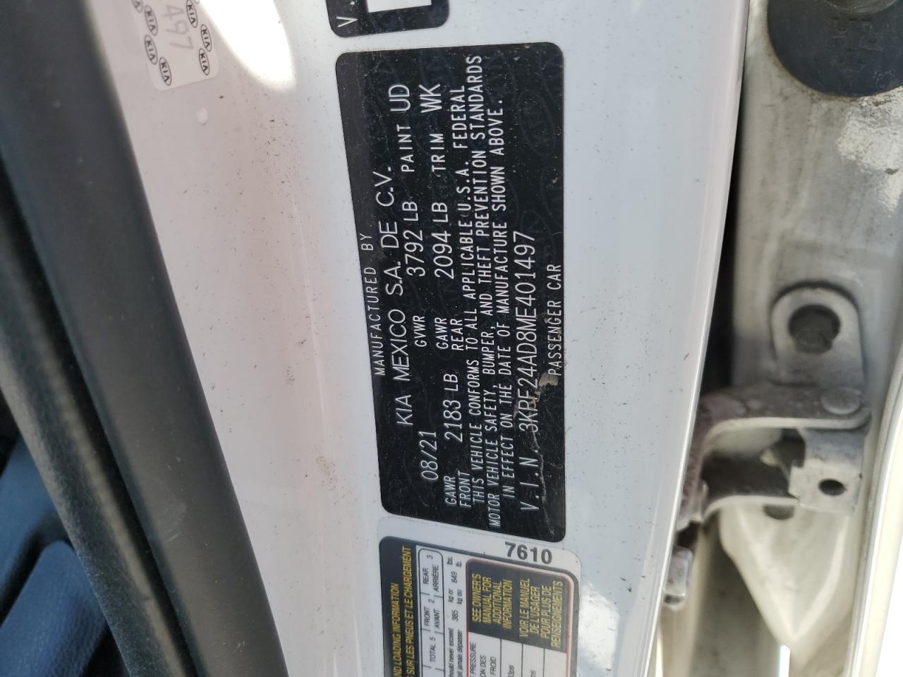 3KPF24AD8ME401497 2021 Kia Forte Fe