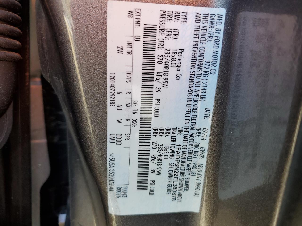 1FADP3N22EL383878 2014 Ford Focus Titanium