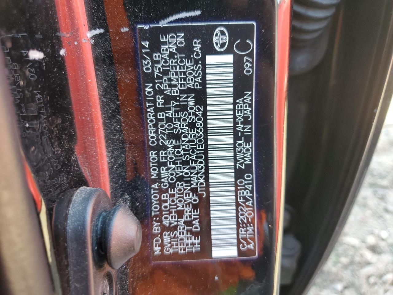 JTDKN3DU1E0368042 2014 Toyota Prius