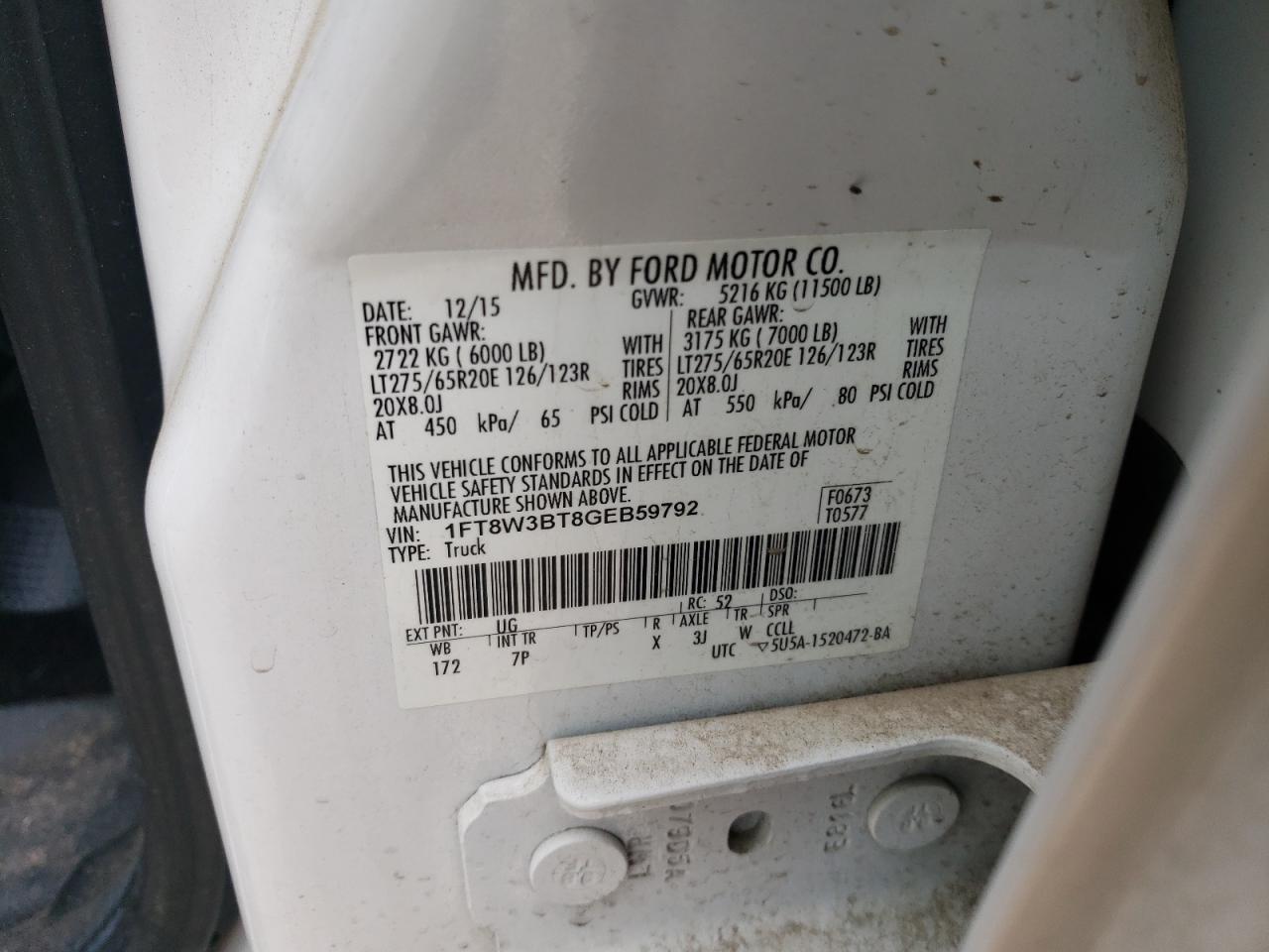 1FT8W3BT8GEB59792 FORD F350 2016