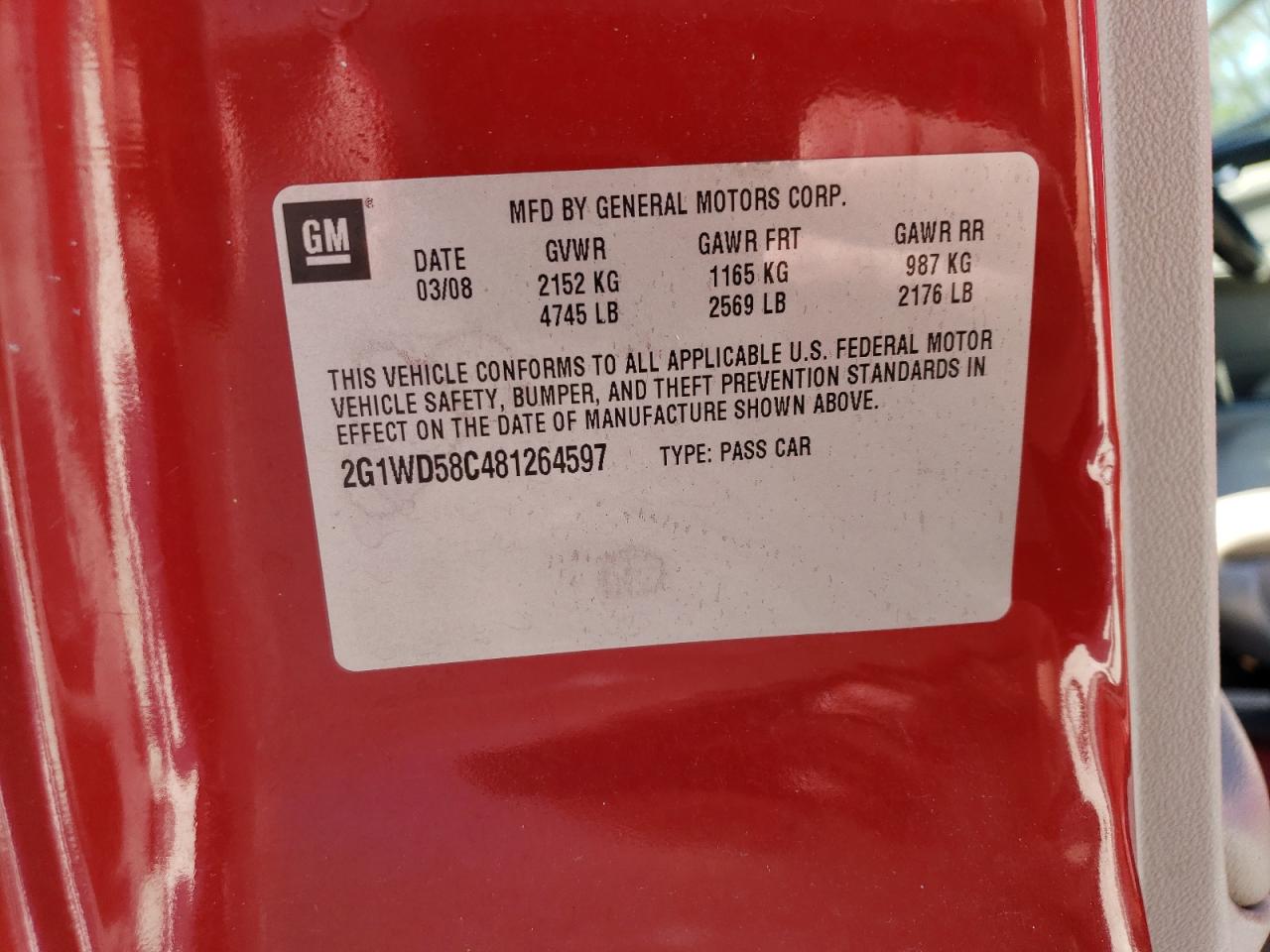 2G1WD58C481264597 2008 Chevrolet Impala Super Sport