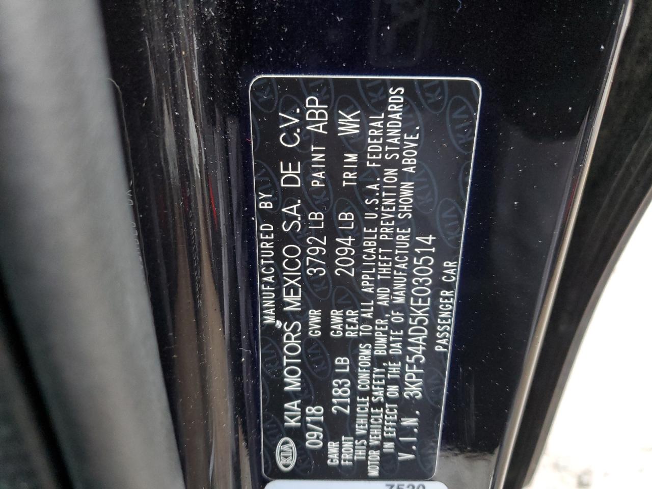 3KPF54AD5KE030514 KIA FORTE 2019