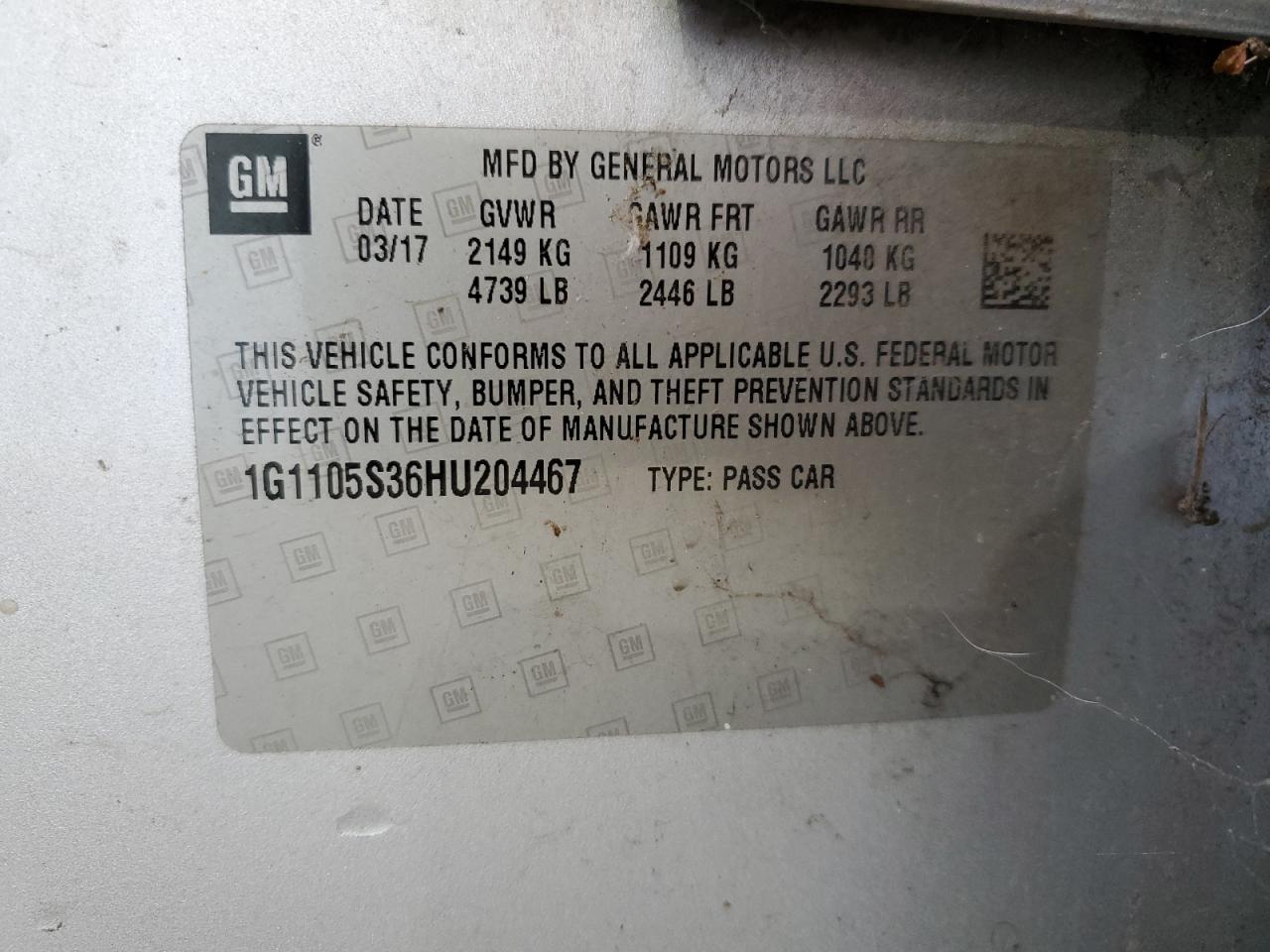 1G1105S36HU204467 2017 Chevrolet Impala Lt