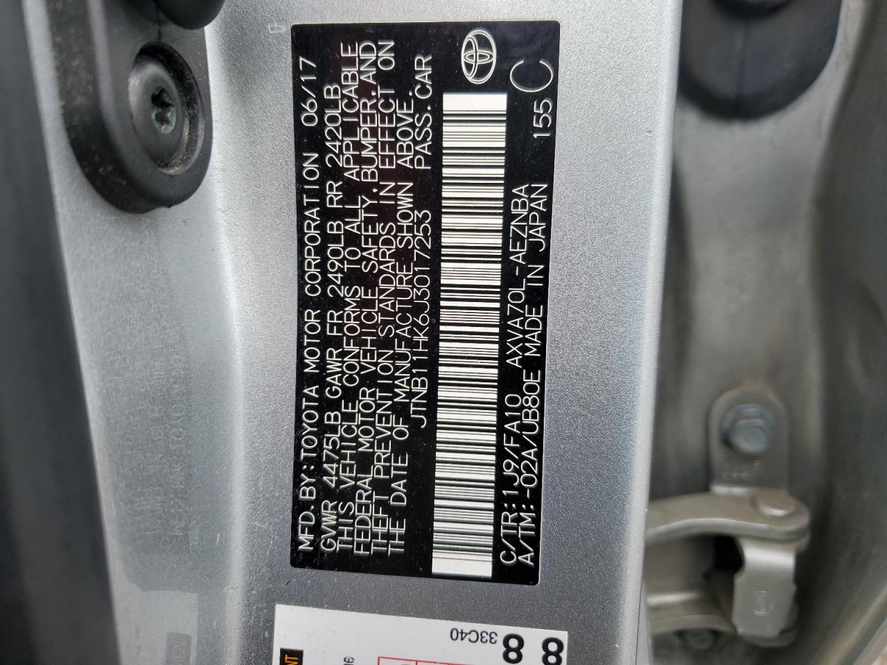 JTNB11HK6J3017253 TOYOTA CAMRY 2018