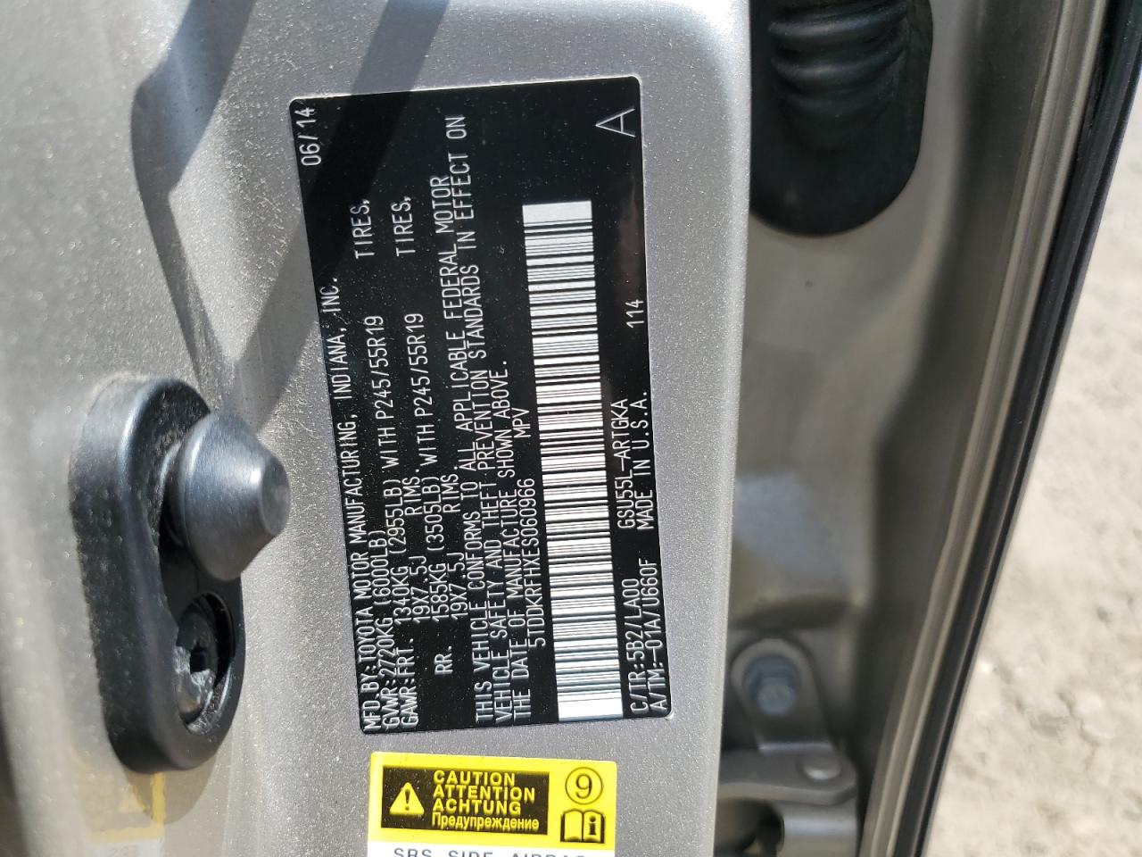 5TDDKRFHXES060966 2014 Toyota Highlander Limited