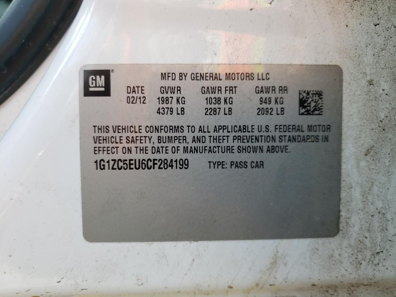 1G1ZC5EU6CF284199 2012 Chevrolet Malibu 1Lt