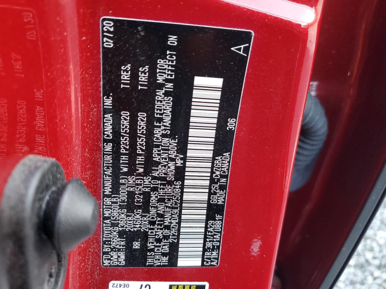 2T2HZMDA9LC250846 2020 Lexus Rx 350