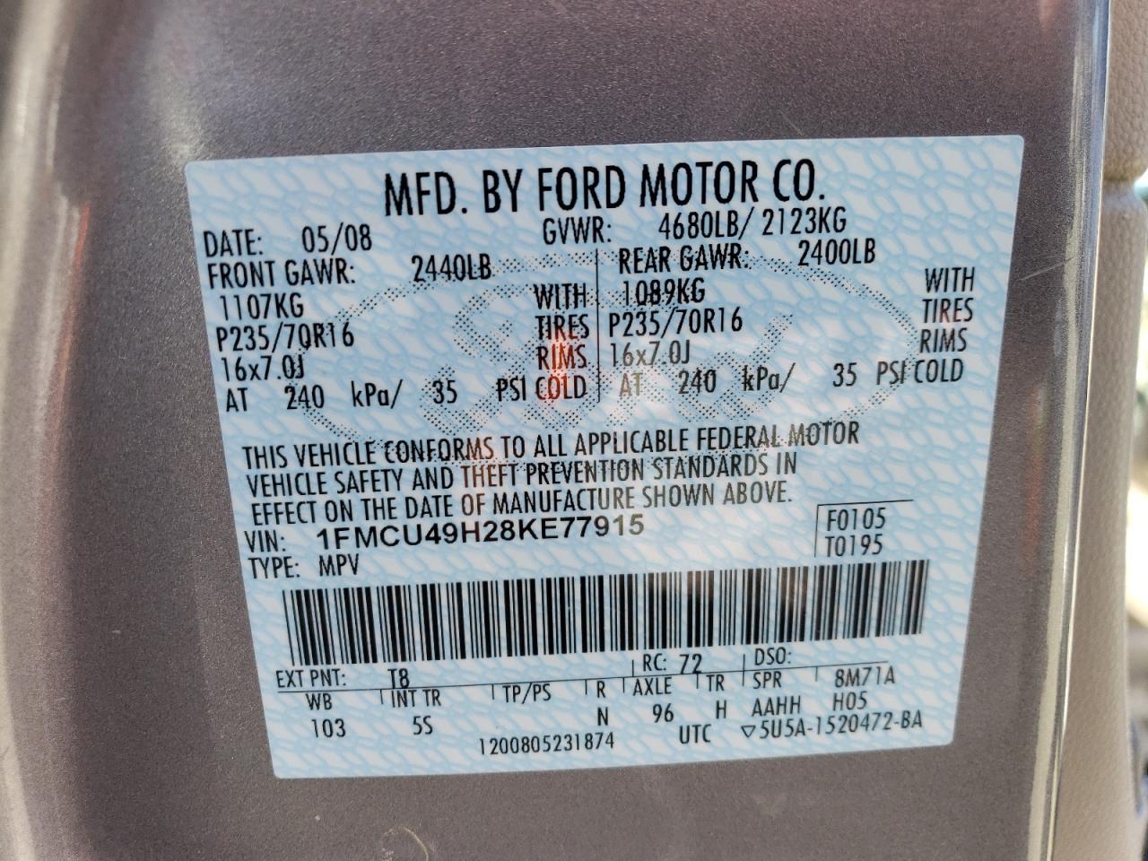 1FMCU49H28KE77915 2008 Ford Escape Hev