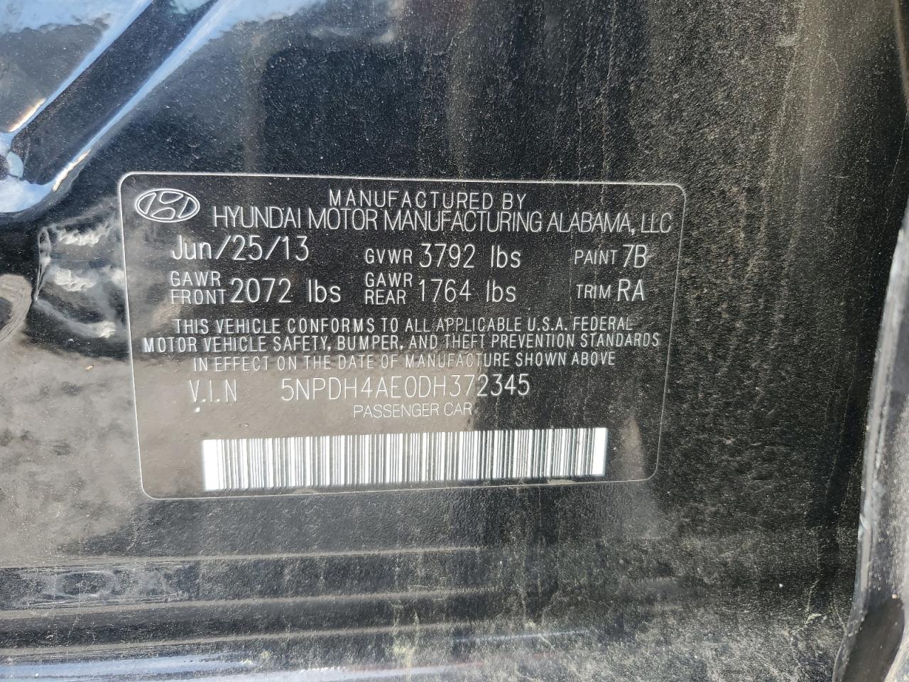 5NPDH4AE0DH372345 2013 Hyundai Elantra Gls