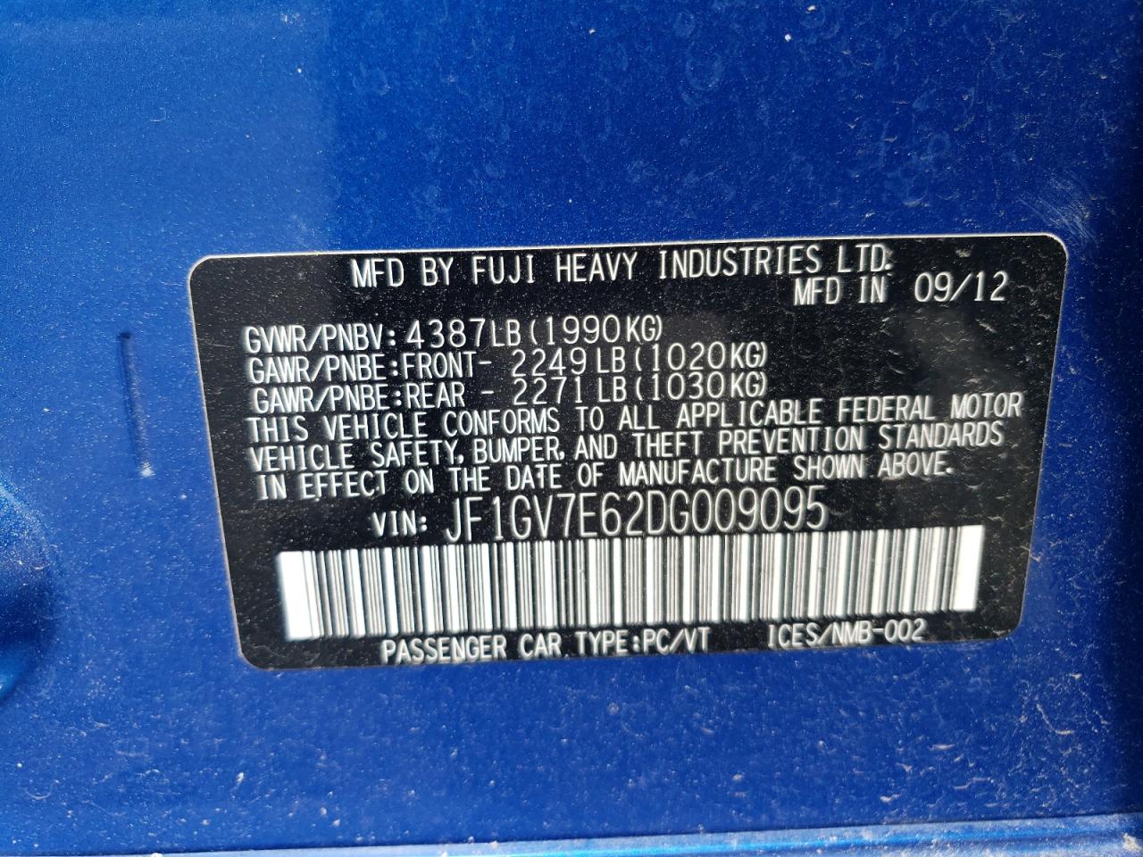 JF1GV7E62DG009095 2013 Subaru Impreza Wrx