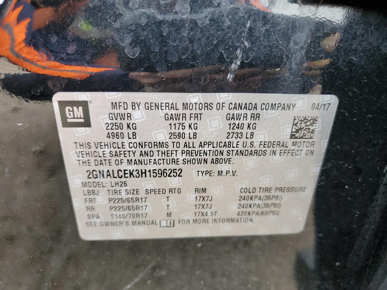 2GNALCEK3H1596252 CHEVROLET EQUINOX 2017