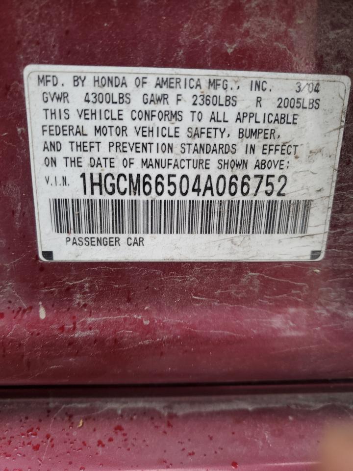 1HGCM66504A066752 2004 Honda Accord Ex