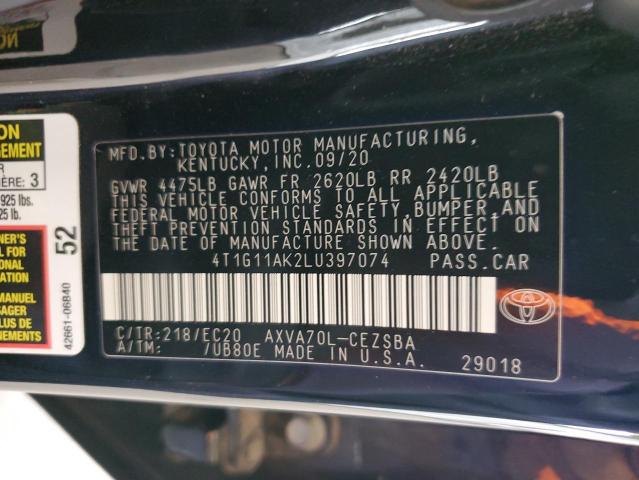 2020 Toyota Camry Se VIN: 4T1G11AK2LU397074 Lot: 51014654