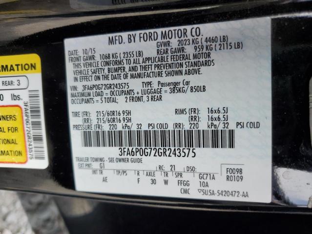 2016 FORD FUSION S - 3FA6P0G72GR243575