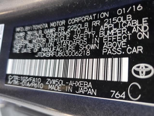 2016 Toyota Prius VIN: JTDKBRFU8G3006218 Lot: 51880604