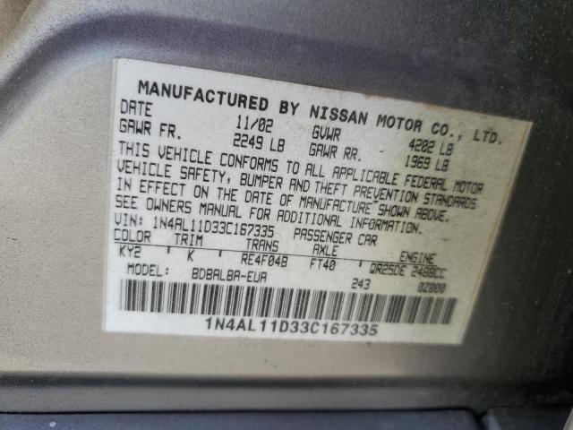 2003 Nissan Altima Base VIN: 1N4AL11D33C167335 Lot: 52126344