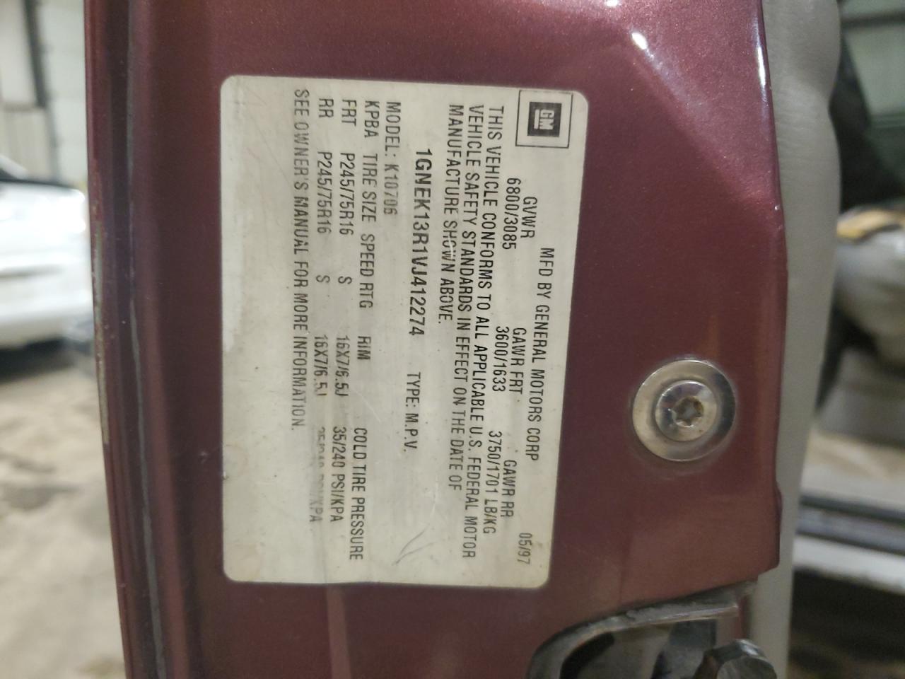 1GNEK13R1VJ412274 1997 Chevrolet Tahoe K1500 1GNEK13R1VJ412274 1997 Chevrolet Tahoe K1500