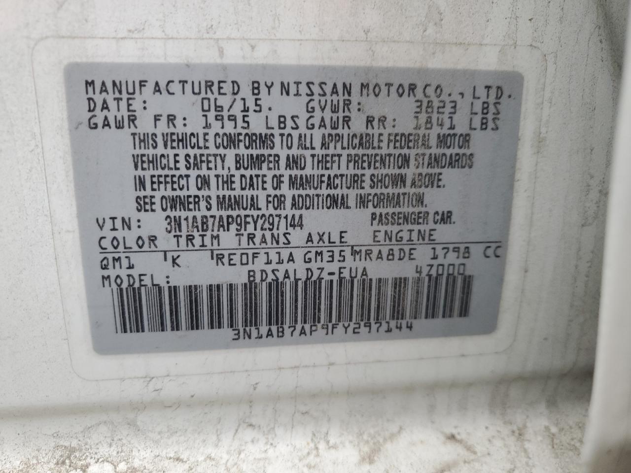 3N1AB7AP9FY297144 2015 Nissan Sentra S