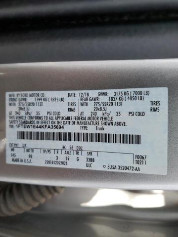 2019 Ford F150 Supercrew VIN: 1FTEW1E44KFA35694 Lot: 52110314