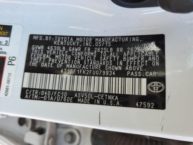 2015 Toyota Camry Le VIN: 4T1BF1FK2FU079934 Lot: 49523374