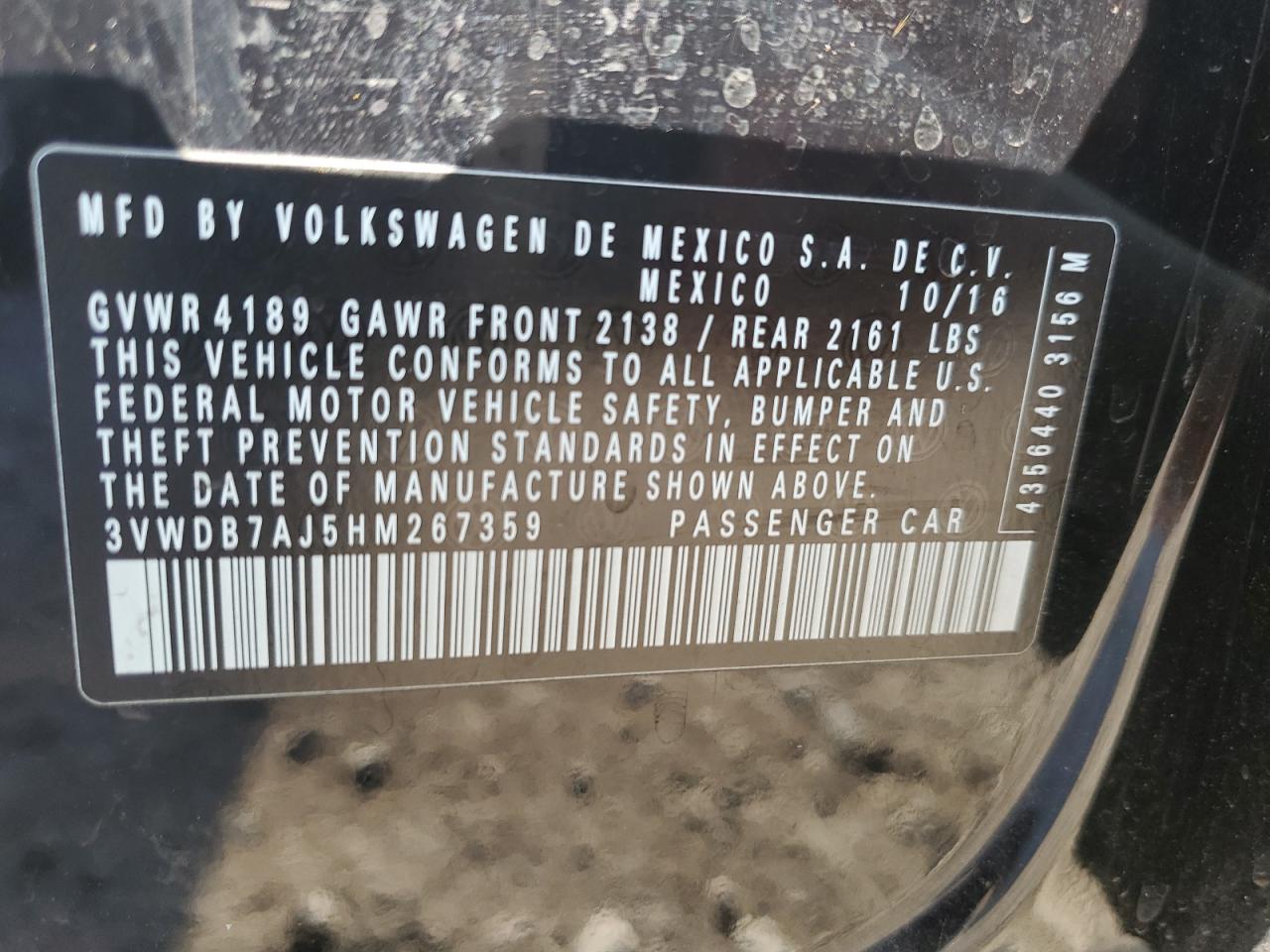 3VWDB7AJ5HM267359 2017 Volkswagen Jetta Se