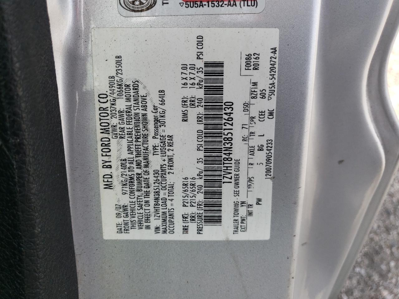 1ZVHT84N385126430 2008 Ford Mustang