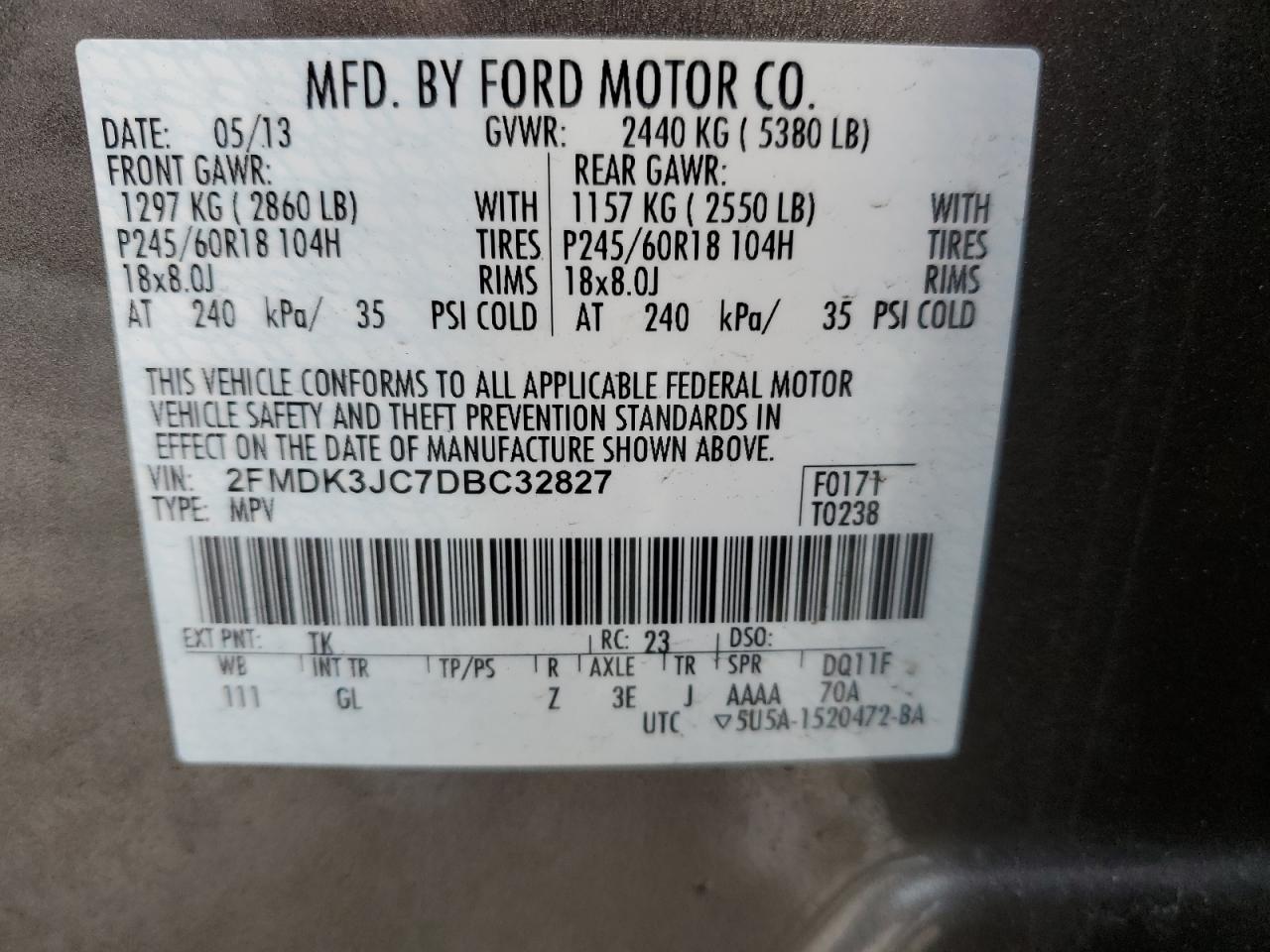 2FMDK3JC7DBC32827 2013 Ford Edge Sel