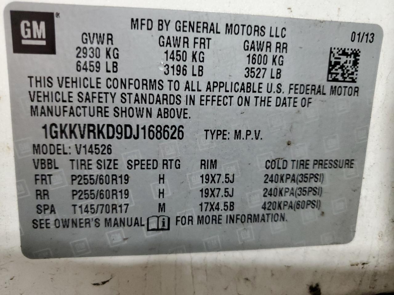 1GKKVRKD9DJ168626 2013 GMC Acadia Slt-1