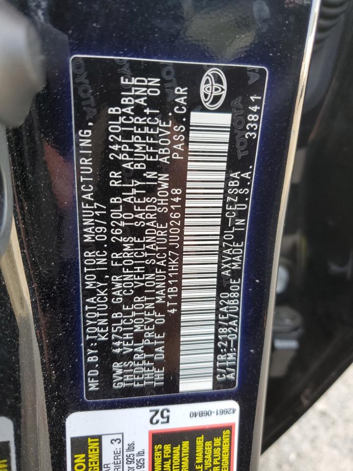 4T1B11HK7JU026148 TOYOTA CAMRY 2018