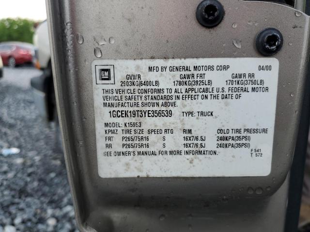 2000 Chevrolet Silverado K1500 VIN: 1GCEK19T3YE356539 Lot: 49318344